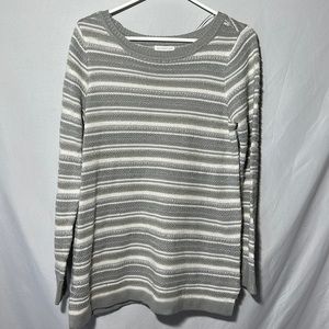 Charter club womens large gray white stripe long sleeve sweater